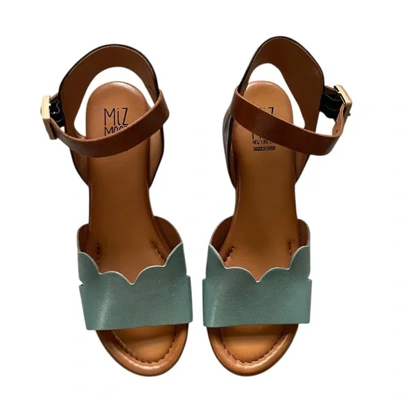 Miz Mooz Feena Multicolored Blue, Navy and Brown Leather Scallop Sandals 7.5 - Picture 1 of 6